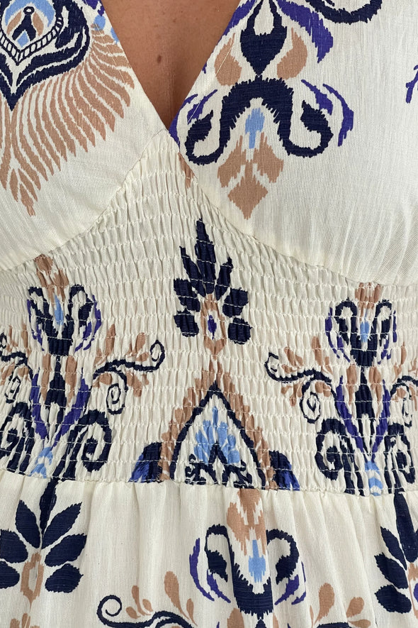 GIRL IN MIND Dorothy Border Print Maxi Dress Blue