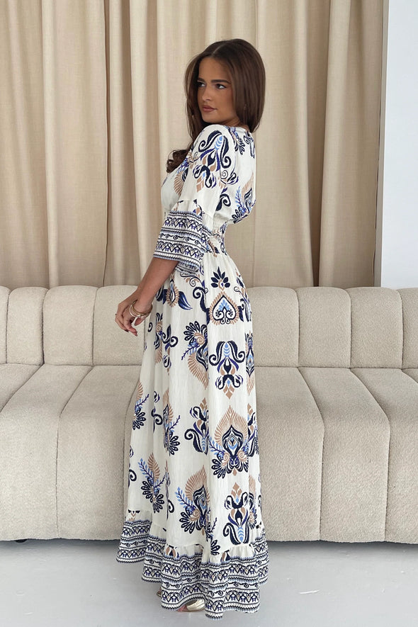 GIRL IN MIND Dorothy Border Print Maxi Dress Blue