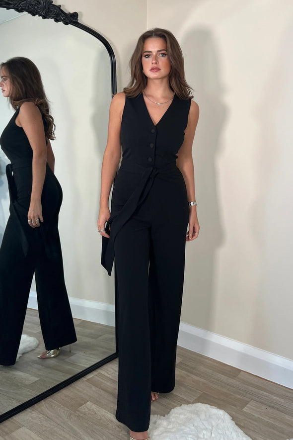 GIRL IN MIND Trisha Tailored Waistcoat Jumpsuit Black