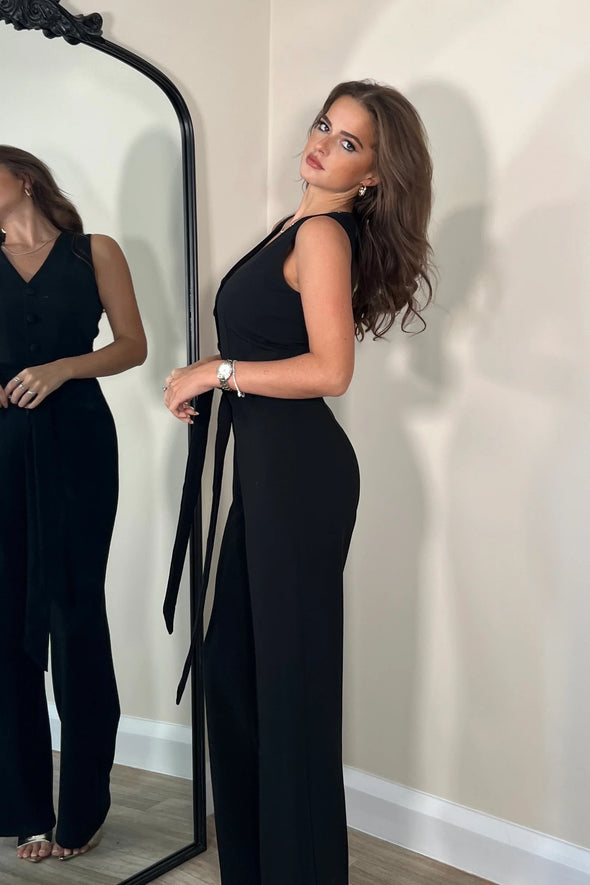 GIRL IN MIND Trisha Tailored Waistcoat Jumpsuit Black