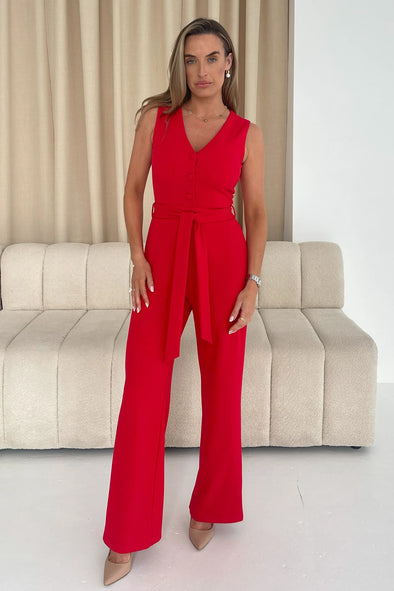 GIRL IN MIND Trisha Tailored Waistcoat Jumpsuit Red