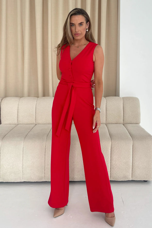 GIRL IN MIND Trisha Tailored Waistcoat Jumpsuit Red