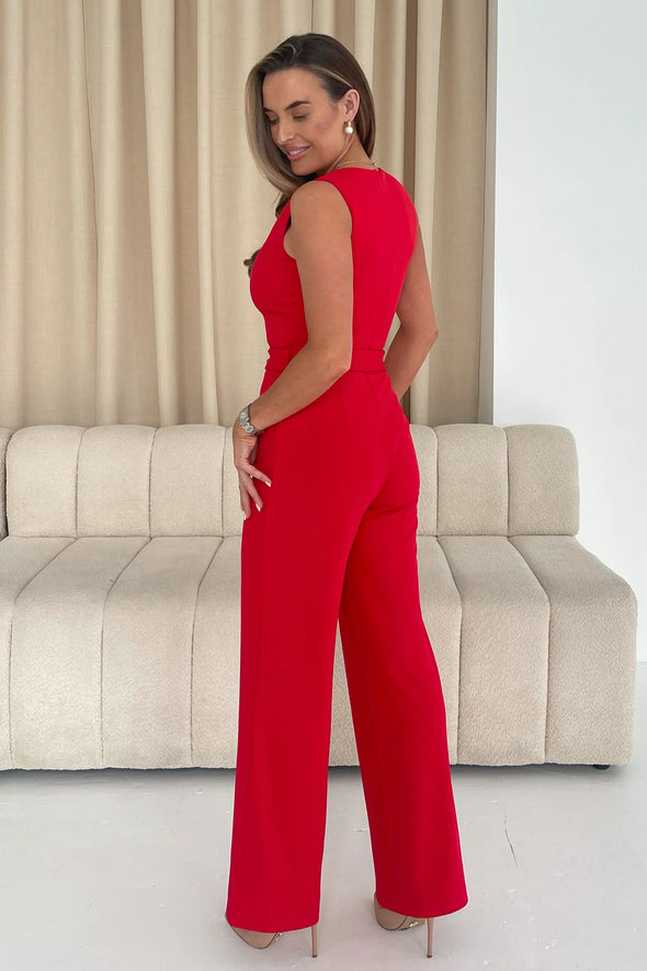 GIRL IN MIND Trisha Tailored Waistcoat Jumpsuit Red