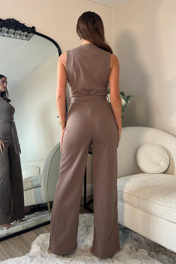 GIRL IN MIND Trisha Tailored Waistcoat Jumpsuit Mocha