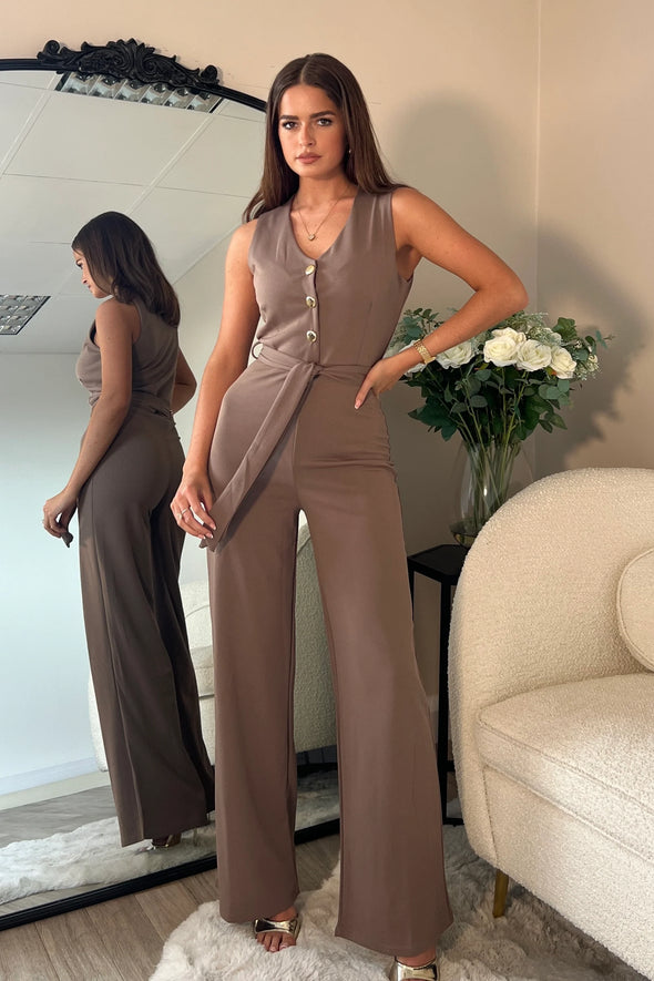 GIRL IN MIND Trisha Tailored Waistcoat Jumpsuit Mocha