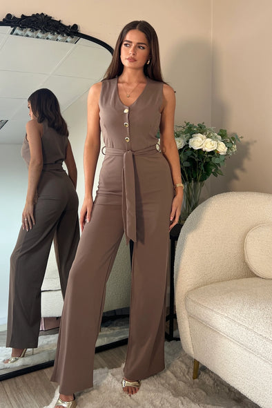 GIRL IN MIND Trisha Tailored Waistcoat Jumpsuit Mocha