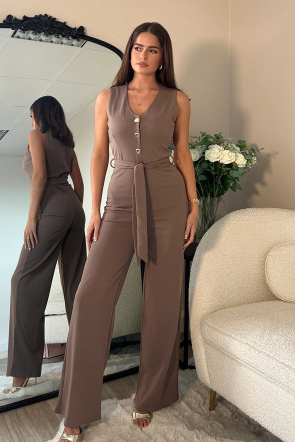 GIRL IN MIND Trisha Tailored Waistcoat Jumpsuit Mocha