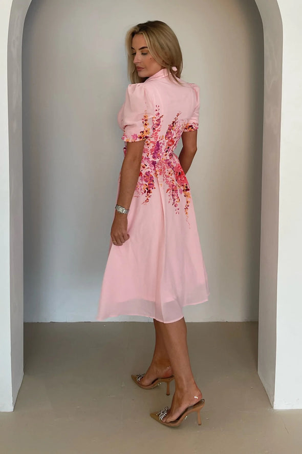 GIRL IN MIND Holland Border Print Collar Midi Dress Pink