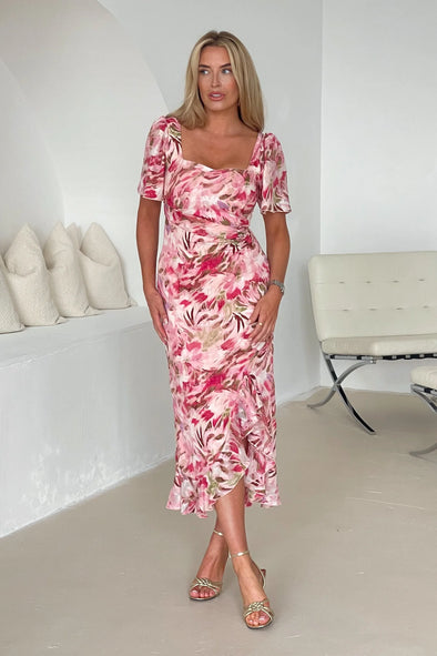 GIRL IN MIND Heidi Multi Floral Ruched Midi Dress