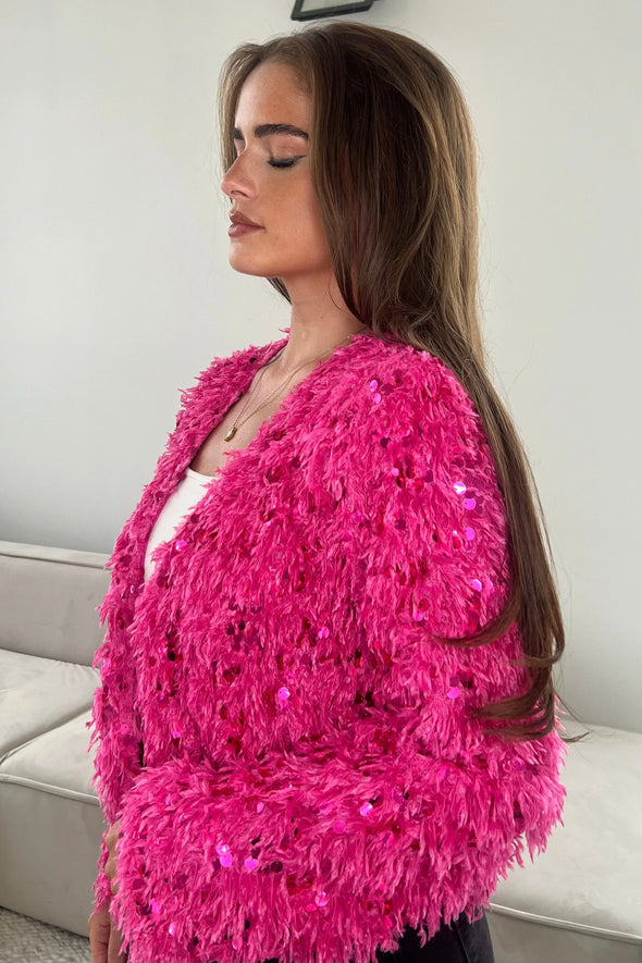 GIRL IN MIND Lynn Sequin Cropped Cardigan Pink