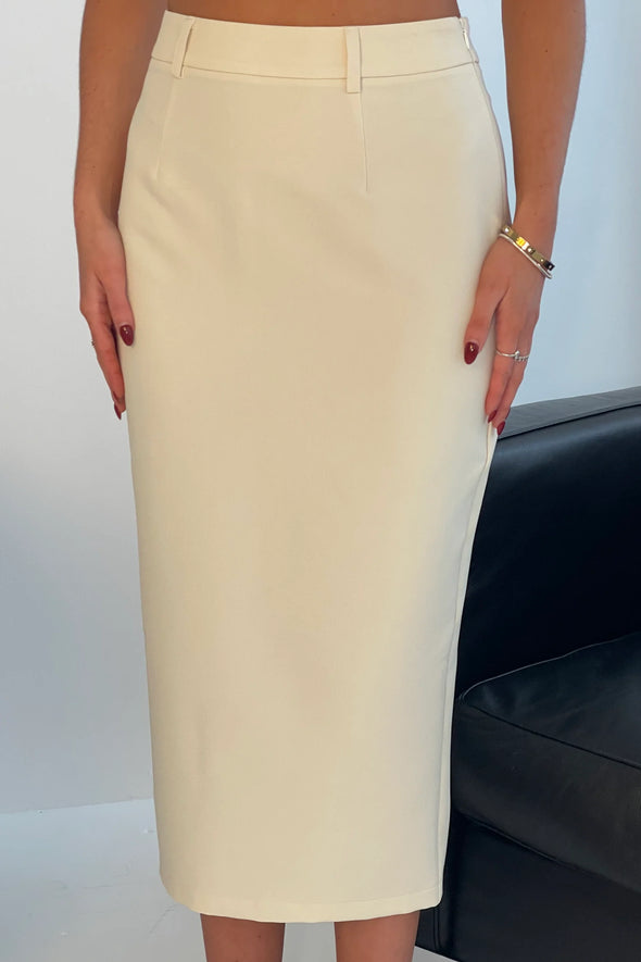 GIRL IN MIND Vicky Reversible Tailored Midi Skirt Ivory