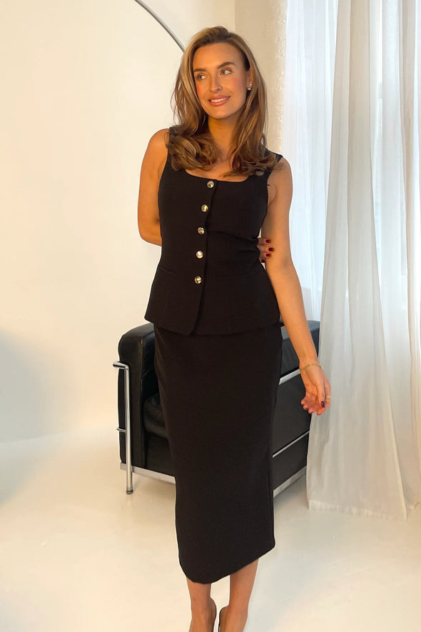 GIRL IN MIND Vicky Reversible Tailored Midi Skirt Black