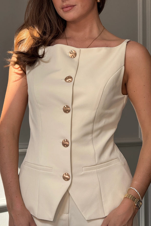 GIRL IN MIND Connor Boat Neck Waistcoat Ivory