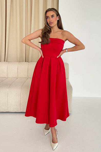 GIRL IN MIND Danni Strapless Bandeau Midi Dress Red