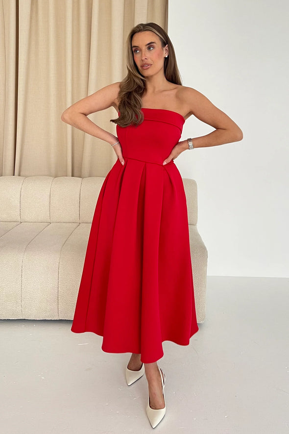 GIRL IN MIND Danni Strapless Bandeau Midi Dress Red