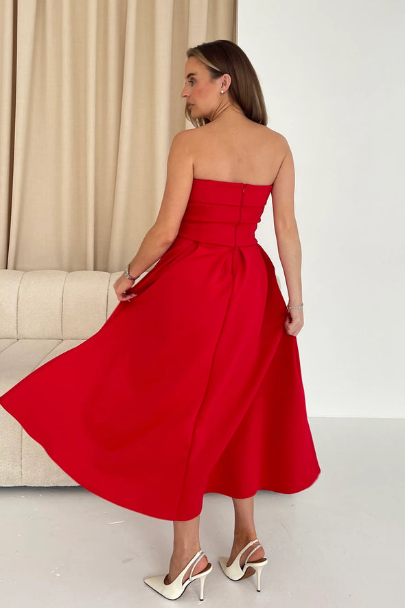 GIRL IN MIND Danni Strapless Bandeau Midi Dress Red
