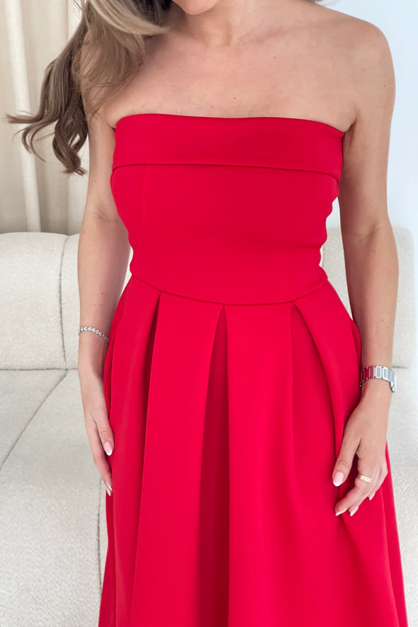GIRL IN MIND Danni Strapless Bandeau Midi Dress Red