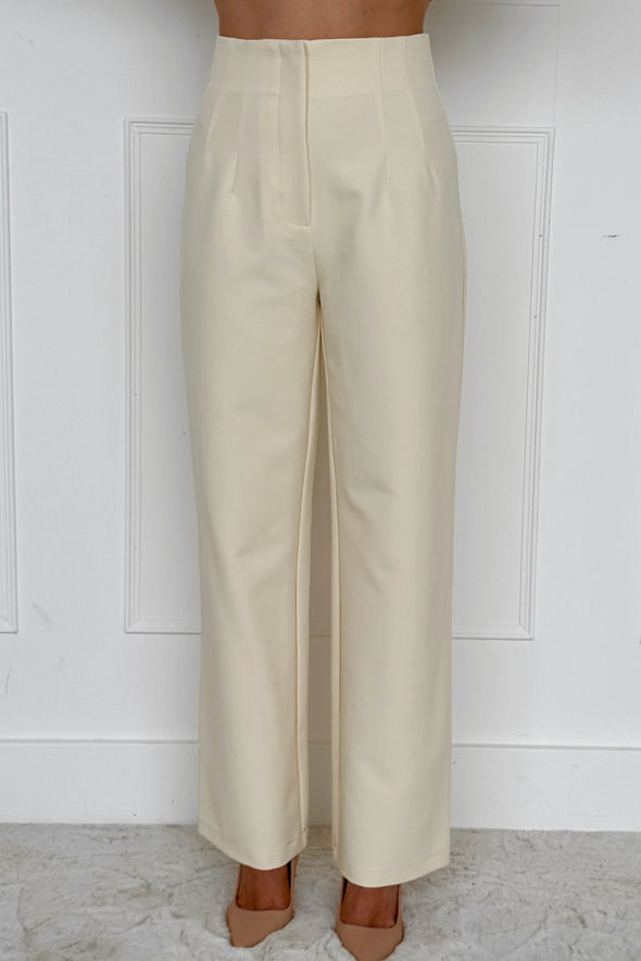GIRL IN MIND Carey High Waisted Fitted Wide Leg Trouser Ivory
