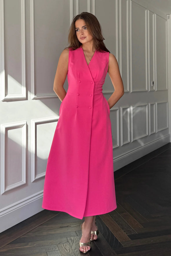 GIRL IN MIND Hazel Tailored Sleeveless Midi Dress Pink