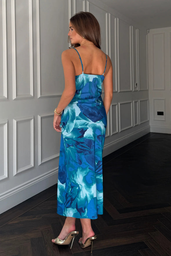 GIRL IN MIND Naomi Blue Floral Slip Midi Dress