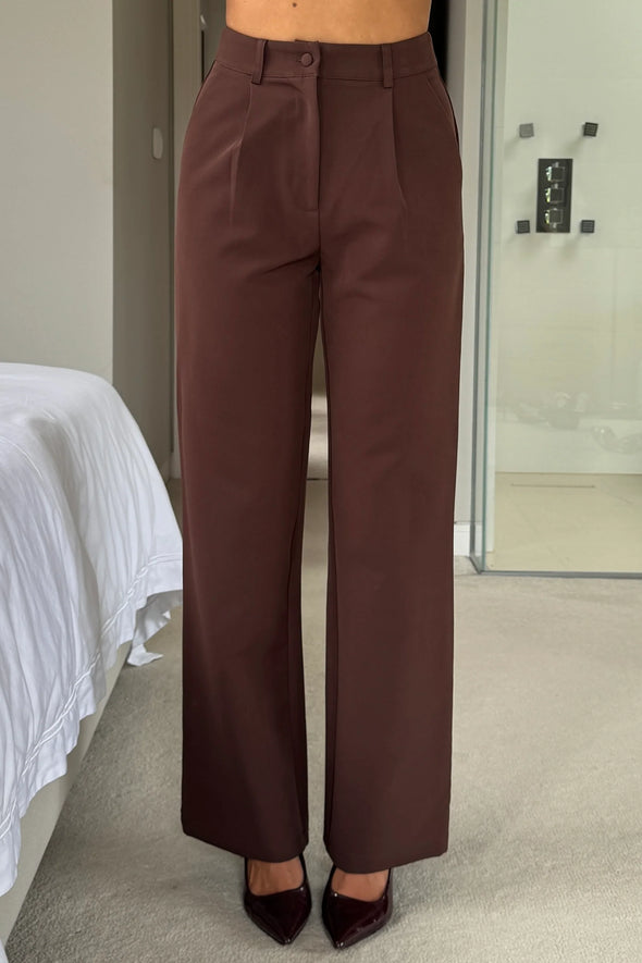 GIRL IN MIND Jo Pleat Detail Tailored Trouser Brown