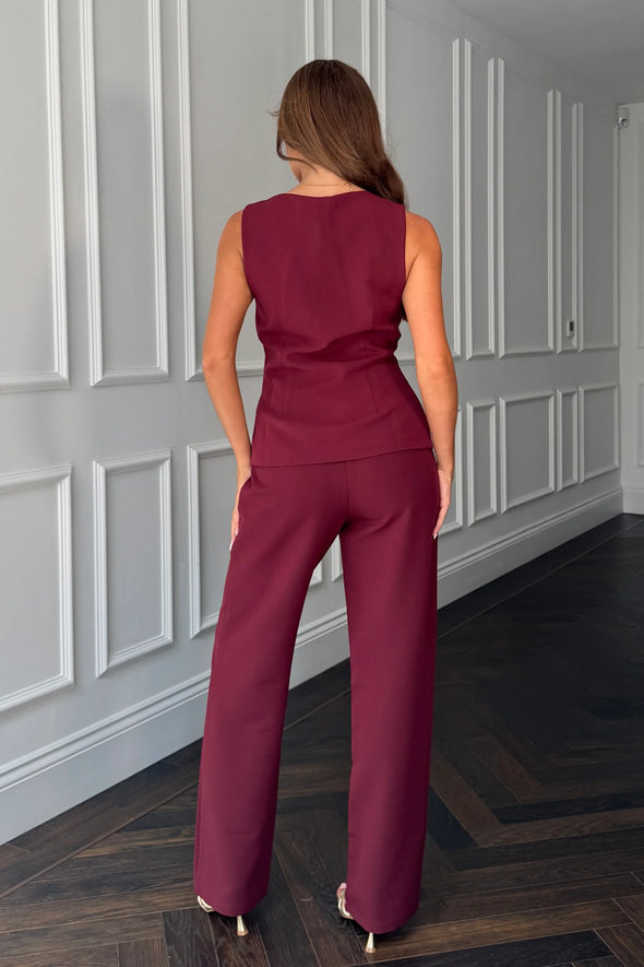 GIRL IN MIND Jo Pleat Detail Tailored Trouser Berry