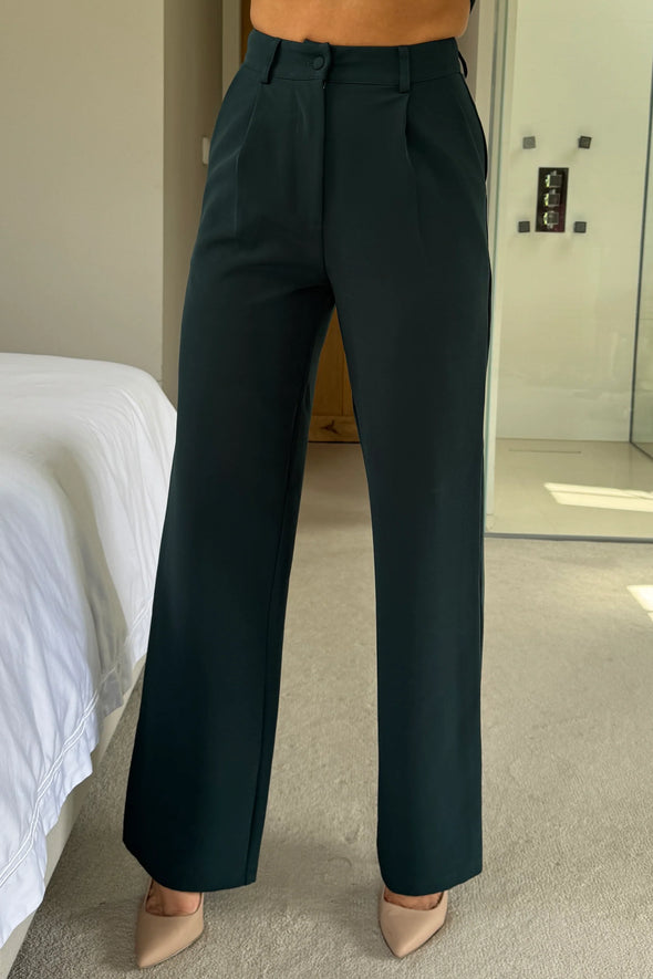 GIRL IN MIND Jo Pleat Detail Tailored Trouser Emerald Green