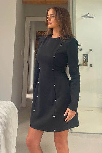 GIRL IN MIND Morrigan Studded Long Sleeve Mini Dress Black