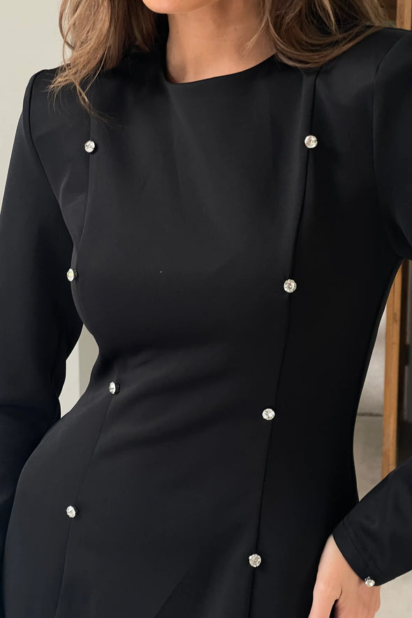 GIRL IN MIND Morrigan Studded Long Sleeve Mini Dress Black