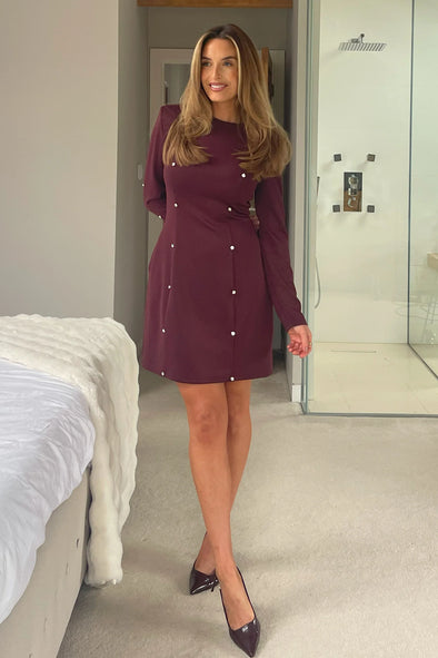 GIRL IN MIND Morrigan Studded Long Sleeve Mini Dress Plum