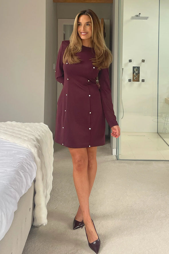 GIRL IN MIND Morrigan Studded Long Sleeve Mini Dress Plum