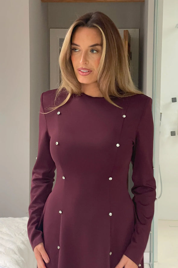 GIRL IN MIND Morrigan Studded Long Sleeve Mini Dress Plum