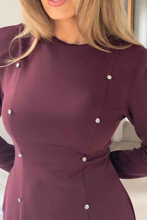 GIRL IN MIND Morrigan Studded Long Sleeve Mini Dress Plum