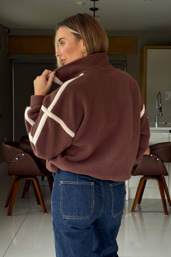 GIRL IN MIND Lulu Contrast Binding 1/4 Zip Fleece Chocolate