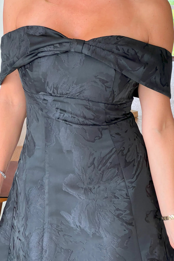 GIRL IN MIND Juliet Bow Detail Off The Shoulder Mini Dress Black