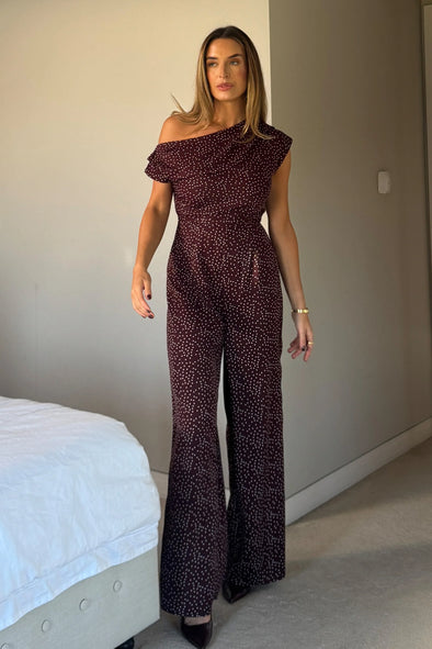 GIRL IN MIND Donna Asymmetric Neckline Jumpsuit Brown Spot