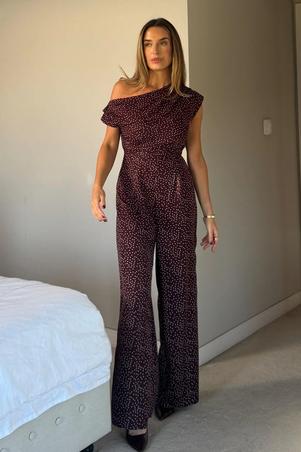 GIRL IN MIND Donna Asymmetric Neckline Jumpsuit Brown Spot