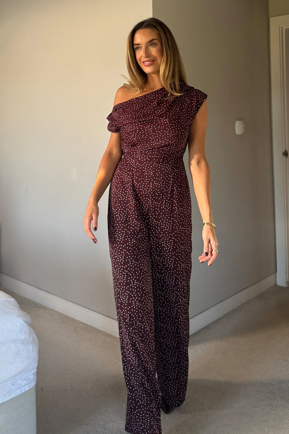 GIRL IN MIND Donna Asymmetric Neckline Jumpsuit Brown Spot