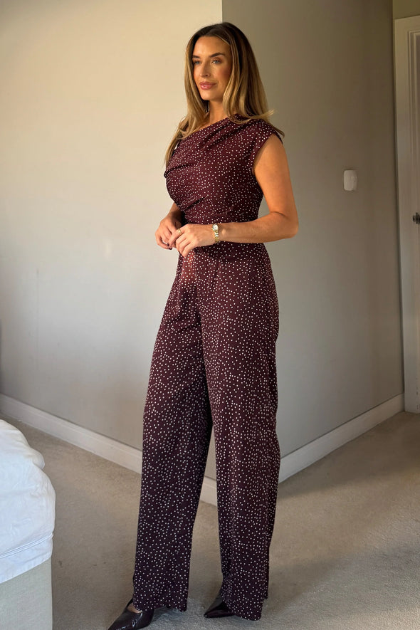 GIRL IN MIND Donna Asymmetric Neckline Jumpsuit Brown Spot