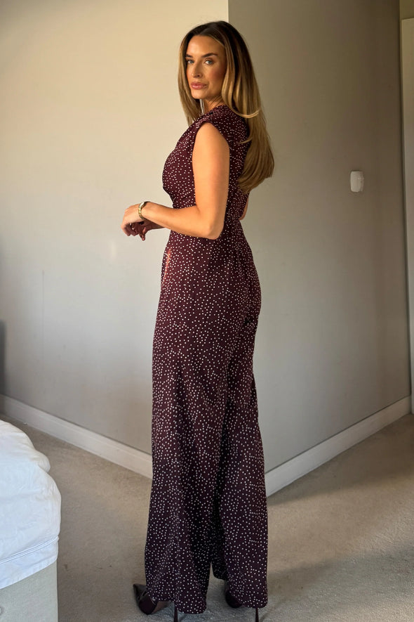 GIRL IN MIND Donna Asymmetric Neckline Jumpsuit Brown Spot