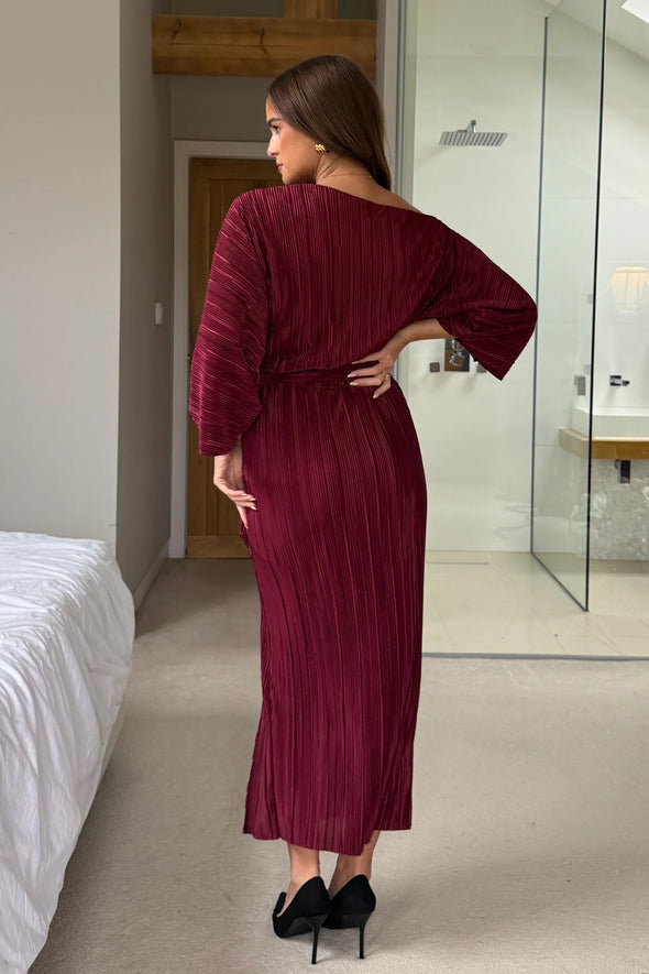 GIRL IN MIND Vendy Off The Shoulder Ruched Detail Midi Dress Berry