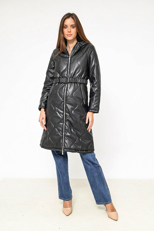 ELLI WHITE Belted Coat Black