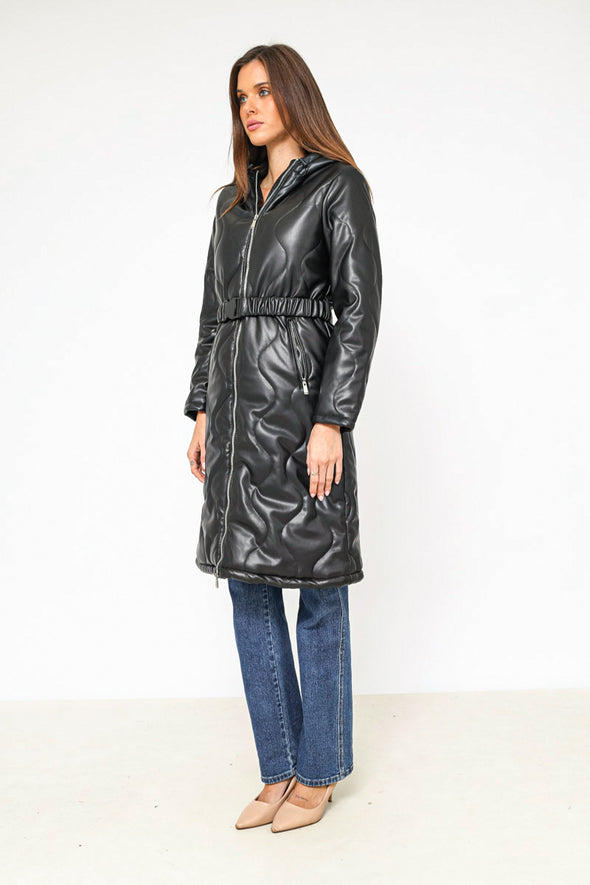 ELLI WHITE Belted Coat Black