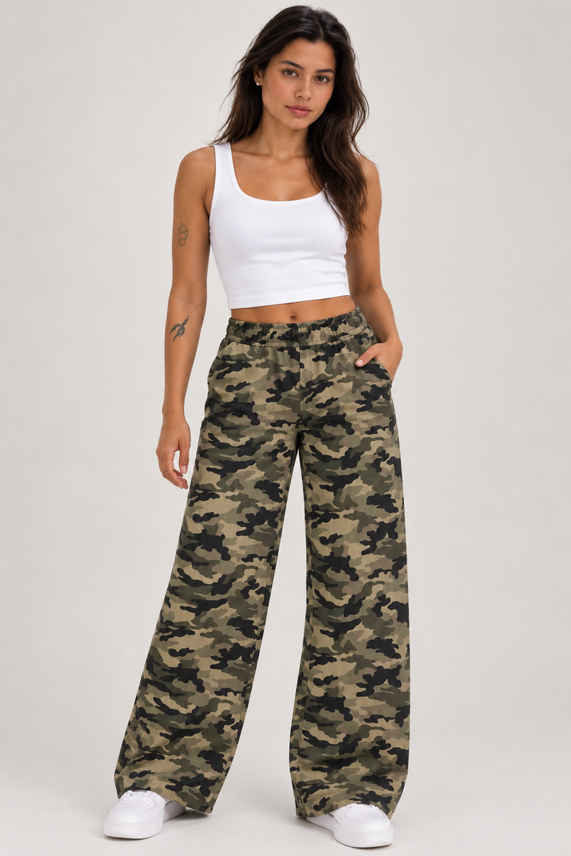 Soy&Co Camouflage Wide Leg Trousers Camouflage