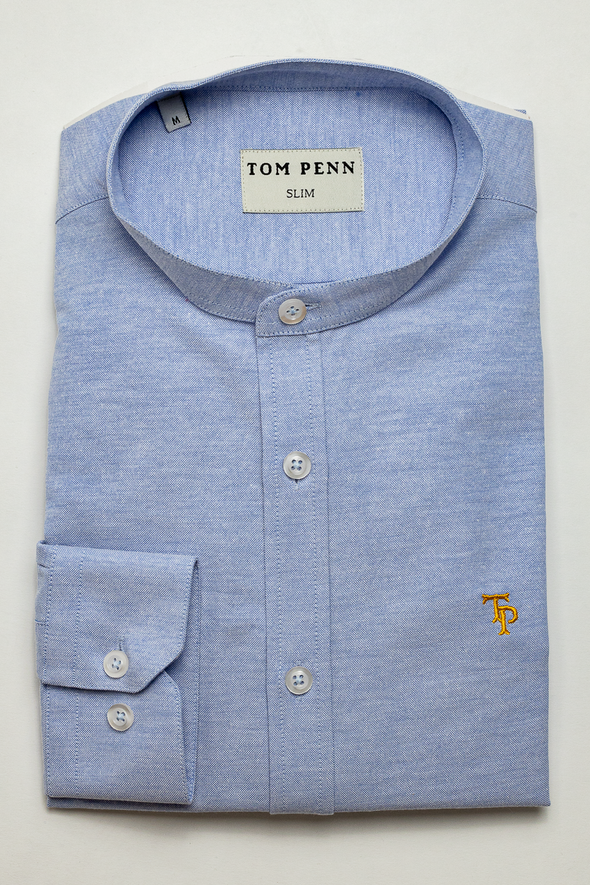 TOM PENN Cotton Oxford Grandfather Shirt Sky